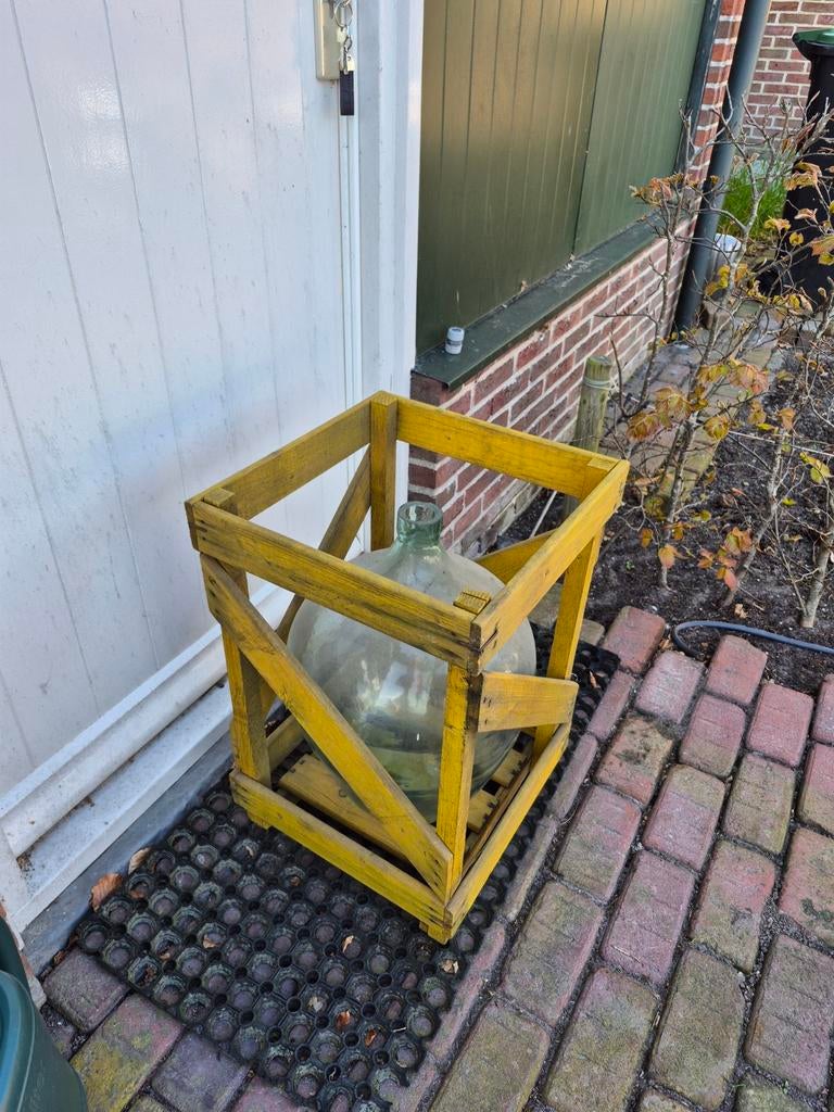 Vintage gistfles in krat - 61 cm hoog met kurk, Ophalen