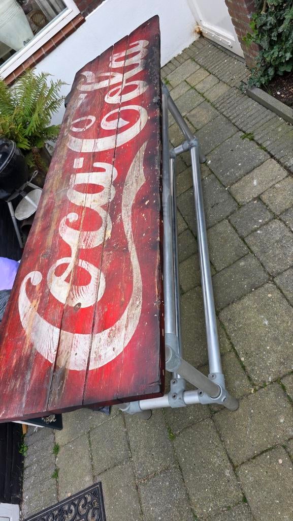 Coca Cola bureau werktafel met alu onderstel, Ophalen of Verzenden, Gebruikt, Rechthoekig, 50 tot 100 cm