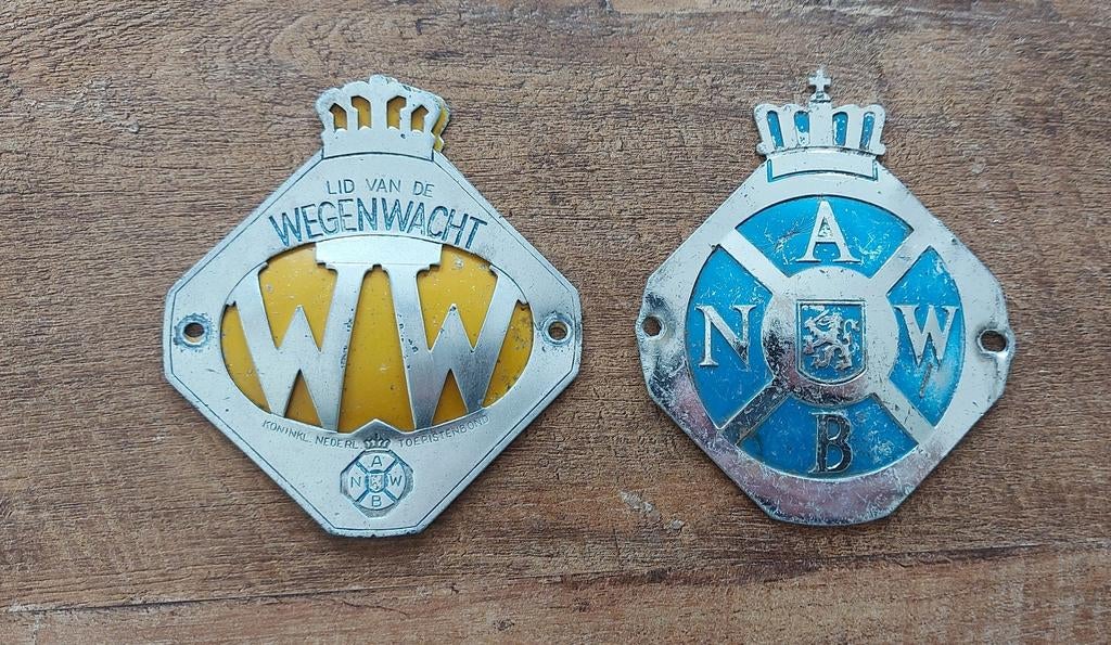 Set vintage ANWB en Wegenwacht auto emblemen oldtimer, Verzamelen, Ophalen of Verzenden, Gebruikt, Auto's