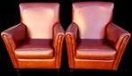 2 klassieke fauteuils rood bruin leer + BEZORGING GRATIS