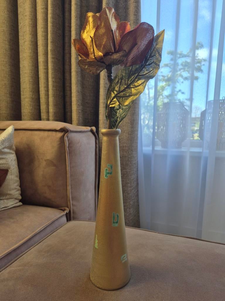 Mobach hoge vaas goud lusterglazuur, Ophalen of Verzenden, Zo goed als nieuw