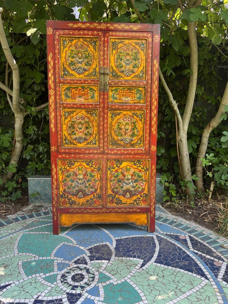 Tibet kast handbeschilderd Tibetaanse kast asian beschilderd, Antiek en Kunst, Antiek | Meubels | Kasten, Ophalen of Verzenden