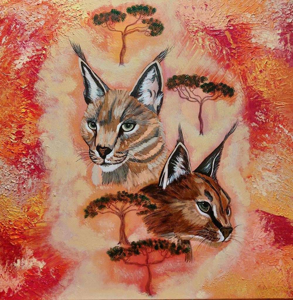 Acrylverf Schilderij Katachtigen Savanne 60x60x3 cm, Ophalen