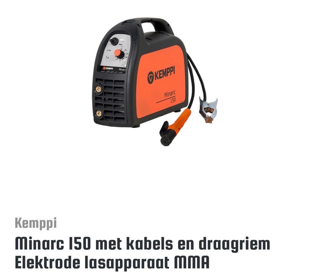 Kemppi Minarc 150 Elektrode Lasapparaat MMA met kabels, Ophalen of Verzenden, Gebruikt, 150 tot 250 ampère, Elektroden