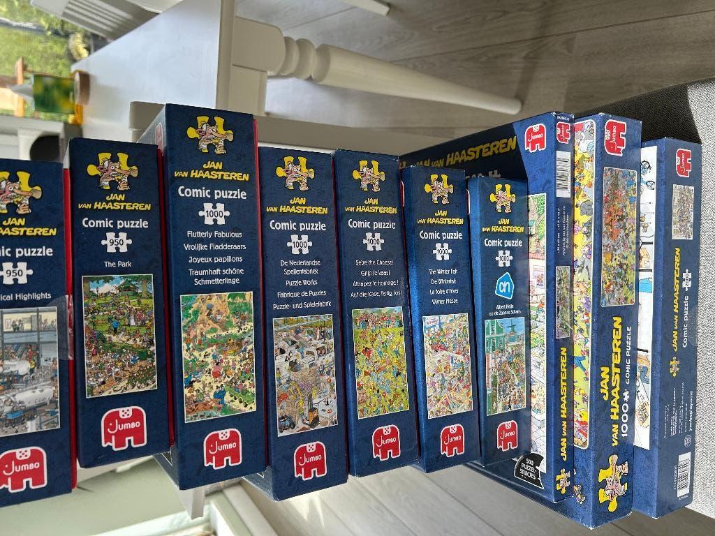 9 puzzels Jan van Haasteren, Verzenden, 500 t/m 1500 stukjes, Zo goed als nieuw, Legpuzzel