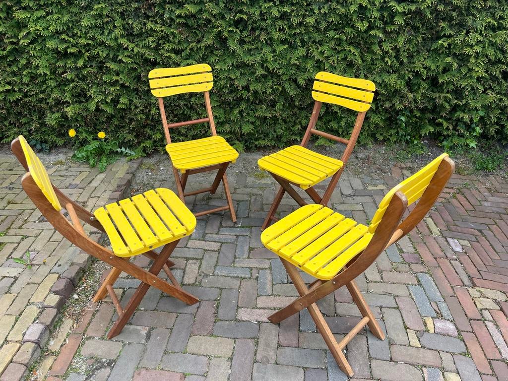 4x Gele klapstoelen - Tuinstoelen - Bistrostoelen, Ophalen, Gebruikt, Overige kleuren, Vier