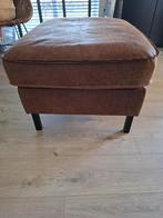 Bruine poef/voetenbank in leerlook, Huis en Inrichting, Banken | Voetenbanken en Poefen, Ophalen, Gebruikt, Vierkant, Stof