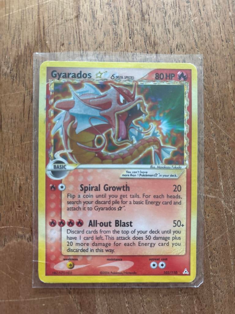 Gyarados Gold Star 102/110 Pokémon Kaart, Ophalen, Gebruikt, Losse kaart, Foil