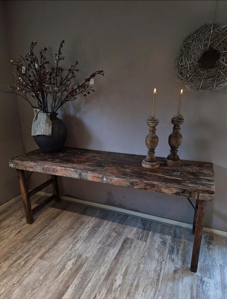 Oude marktttafel sidetable  eettafel bezorgen mogelijk!, Ophalen of Verzenden, 25 tot 50 cm, Rechthoekig, 100 tot 150 cm