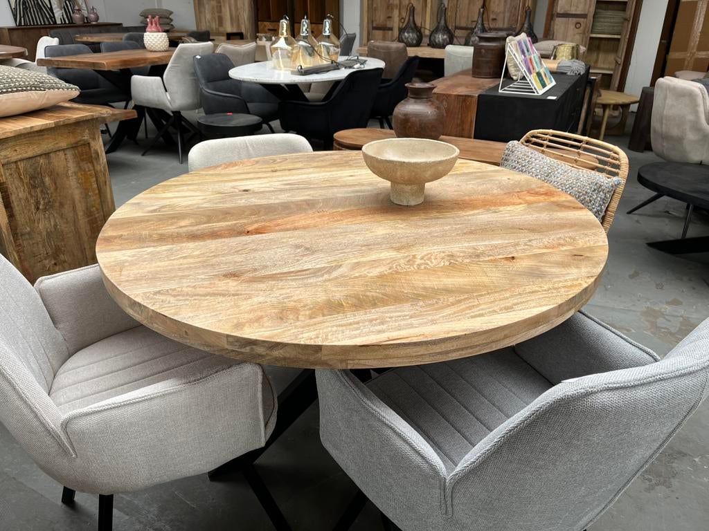 Goedkoopste ronde eettafels mangohout matrix zwart metaal, Huis en Inrichting, Woonaccessoires | Overige, Ophalen, Nieuw, Info@wkhome.nl