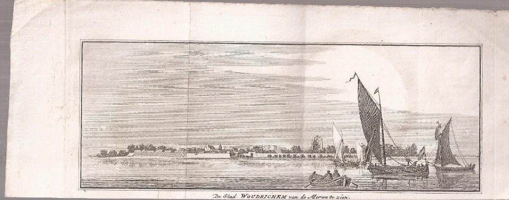 Woudrichem. De Stad Woudrichem van de Merwe te zien Kopergr., Origineel, Stadsgezicht, Ophalen of Verzenden, Gravure
