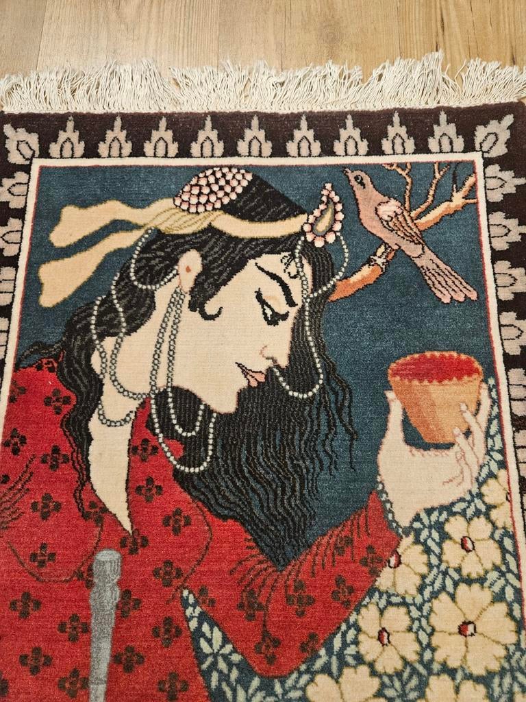 Vintage handgeknoopt perzisch tapijt tabriz 68x56, Info@SlatsAntiek.nl, Gebruikt, 50 tot 100 cm, Perzisch