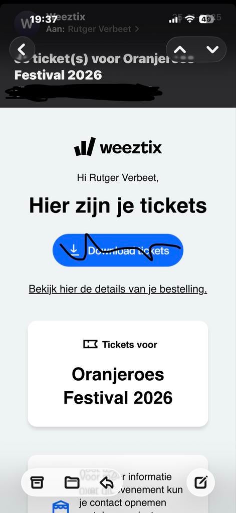 Ticket Oranjeroes 2026, Tickets en Kaartjes, Eén persoon