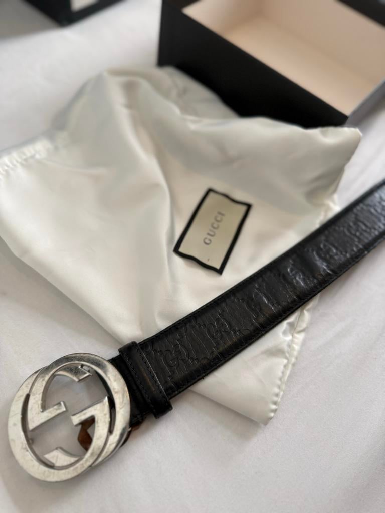Gucci Riem met GG Gesp - Zwart Leer, Ophalen of Verzenden, Gedragen, Zwart, Echt leder
