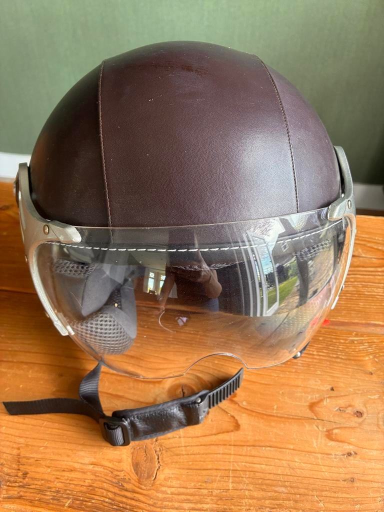 Bruine scooterhelm met vizier en extra getint vizier, Fietsen en Brommers, Brommerhelmen, Ophalen, Zo goed als nieuw, Small