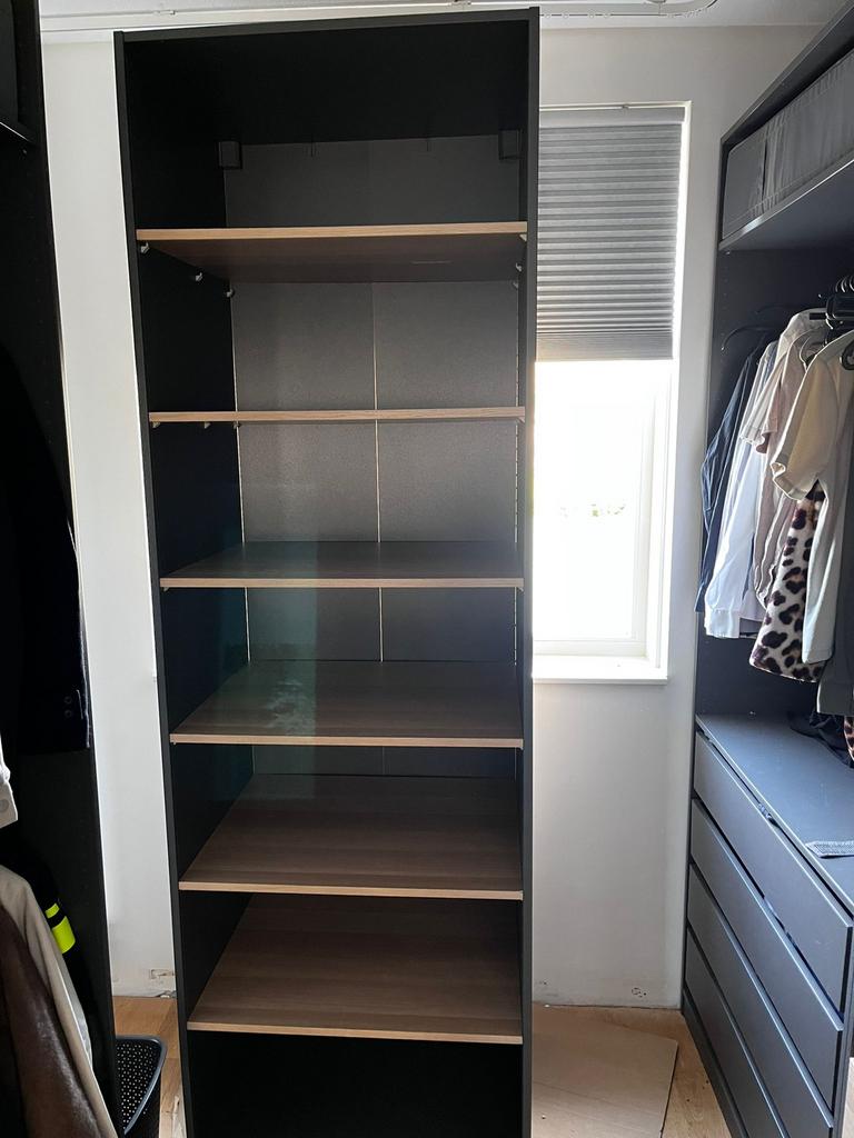 Hoge ikea pax kast antraciet en hout kleur, Ophalen, 200 cm of meer, 50 tot 100 cm, Zo goed als nieuw