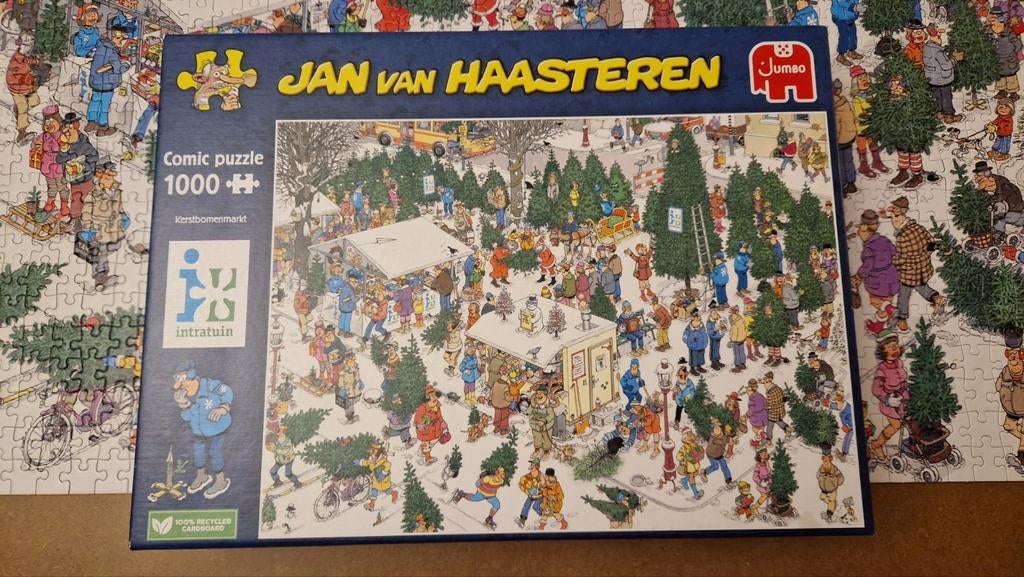 Jan van Haasteren Kerstbomenmarkt puzzel 1000 stukjes, Ophalen of Verzenden, 500 t/m 1500 stukjes, Gebruikt, Legpuzzel