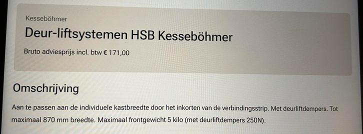Kesseböhmer Deurliftsysteem, Huis en Inrichting, Keuken | Keukenelementen, Nieuw, Minder dan 100 cm, Minder dan 50 cm, Minder dan 25 cm