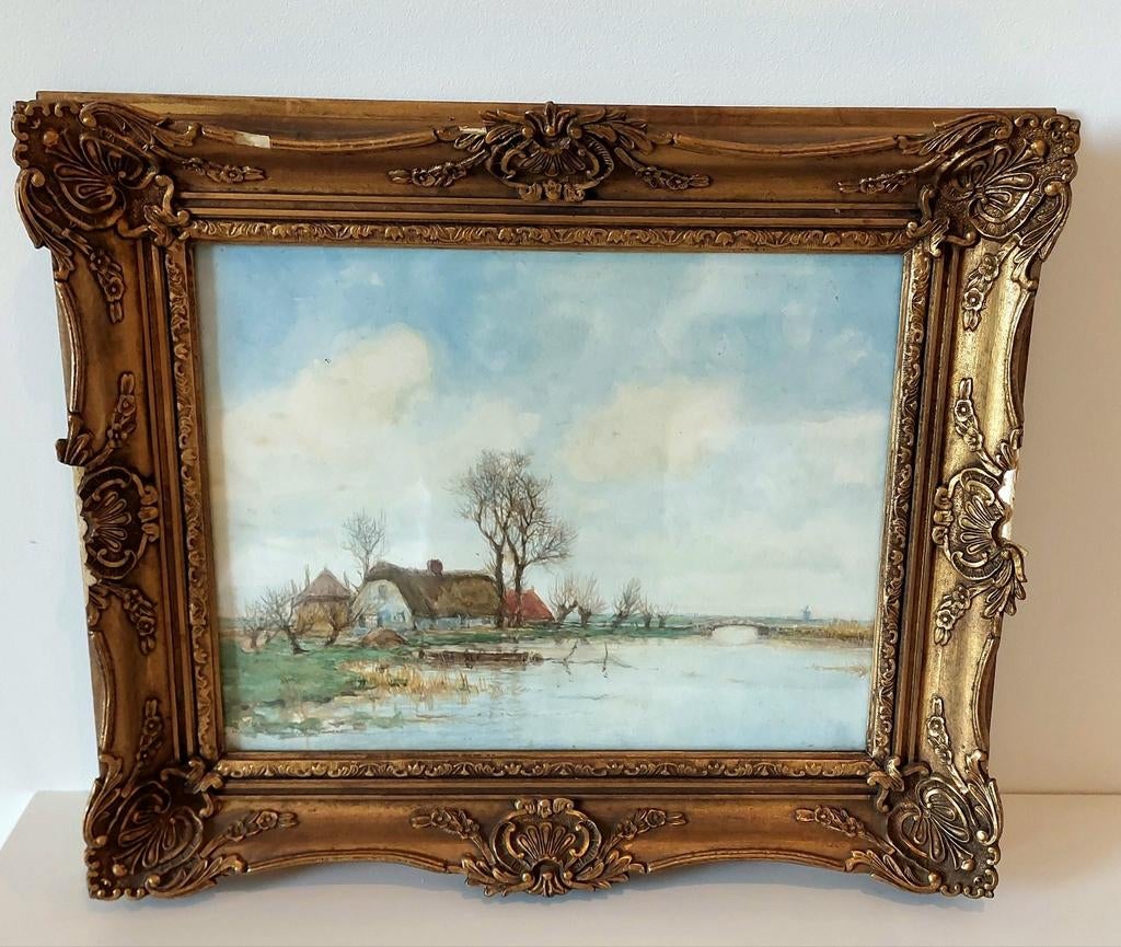 Antieke Aquarel Willem van Nieuwenhoven Larense School., Ophalen