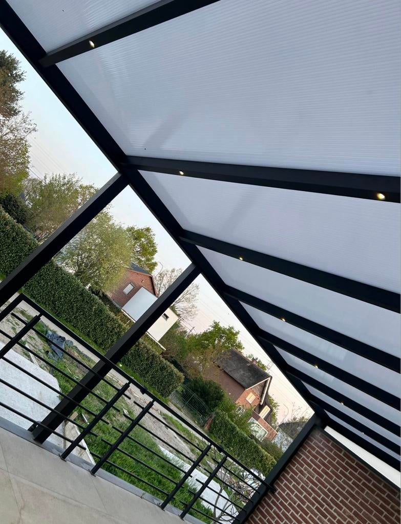 Veranda 8x3.6m met glazen schuifwand en spotlights, Tuin en Terras, Overkappingen, Ophalen, Zo goed als nieuw, Veranda