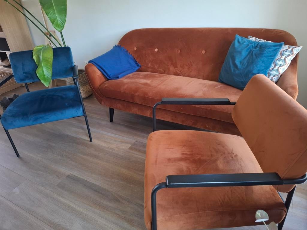 2 zits bank met 2 stoeltjes, Ophalen, Gebruikt