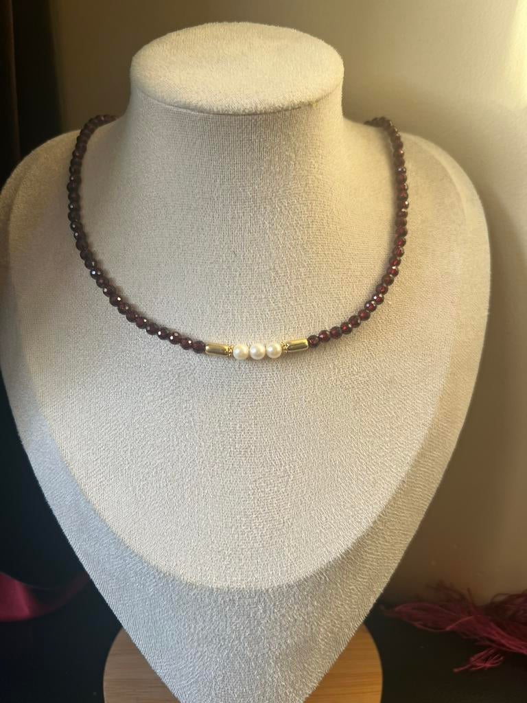 AKOYA zoutwater parel granaat beschermt power magie uniek, Sieraden, Tassen en Uiterlijk, Kettingen, Nieuw, Ophalen of Verzenden