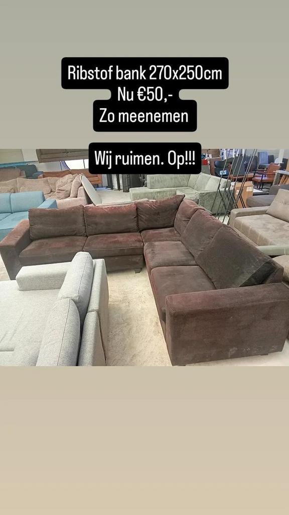 Hoekbank ribstof 270x250cm zo meenemen, Huis en Inrichting, Fauteuils, Gebruikt, ., Ophalen of Verzenden, .