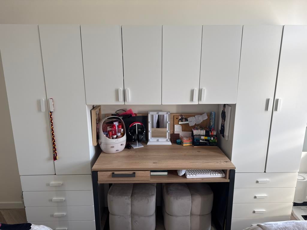 Wit ikea kast met lade en houten bureau, Ophalen, Gebruikt, 50 tot 100 cm, Minder dan 100 cm