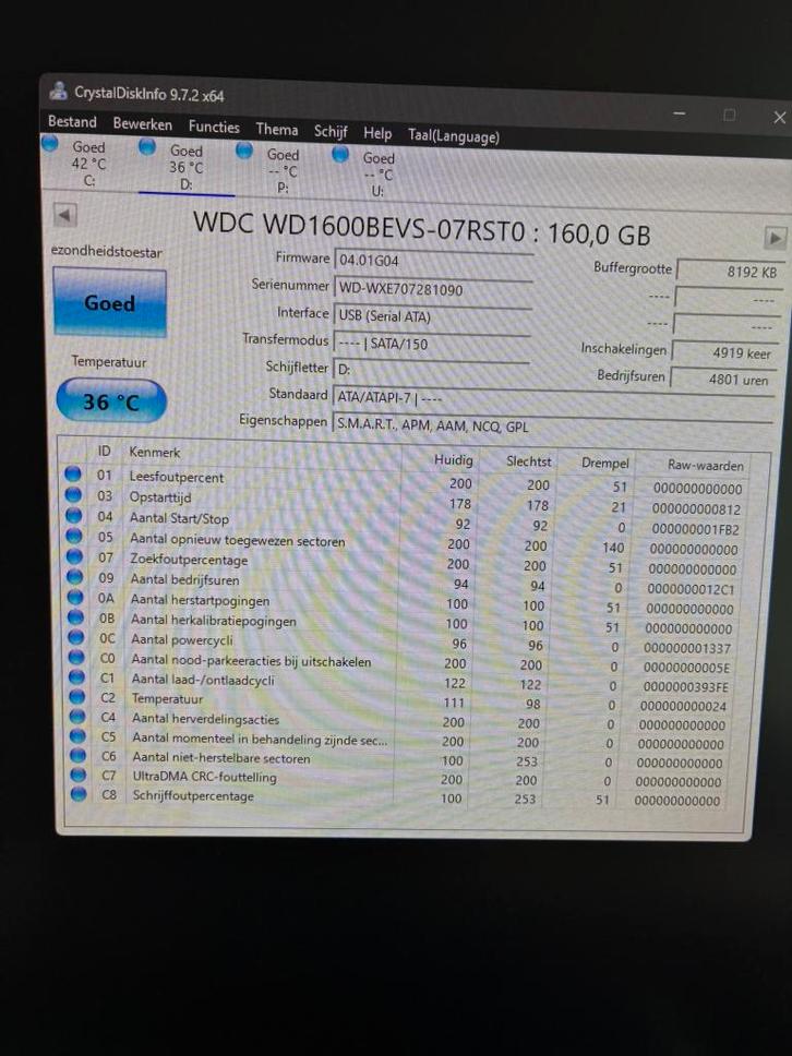 WD Scorpio Blue WD1600BEVS, 160GB aangeboden, Computers en Software, Harde schijven, Desktop, Ophalen of Verzenden