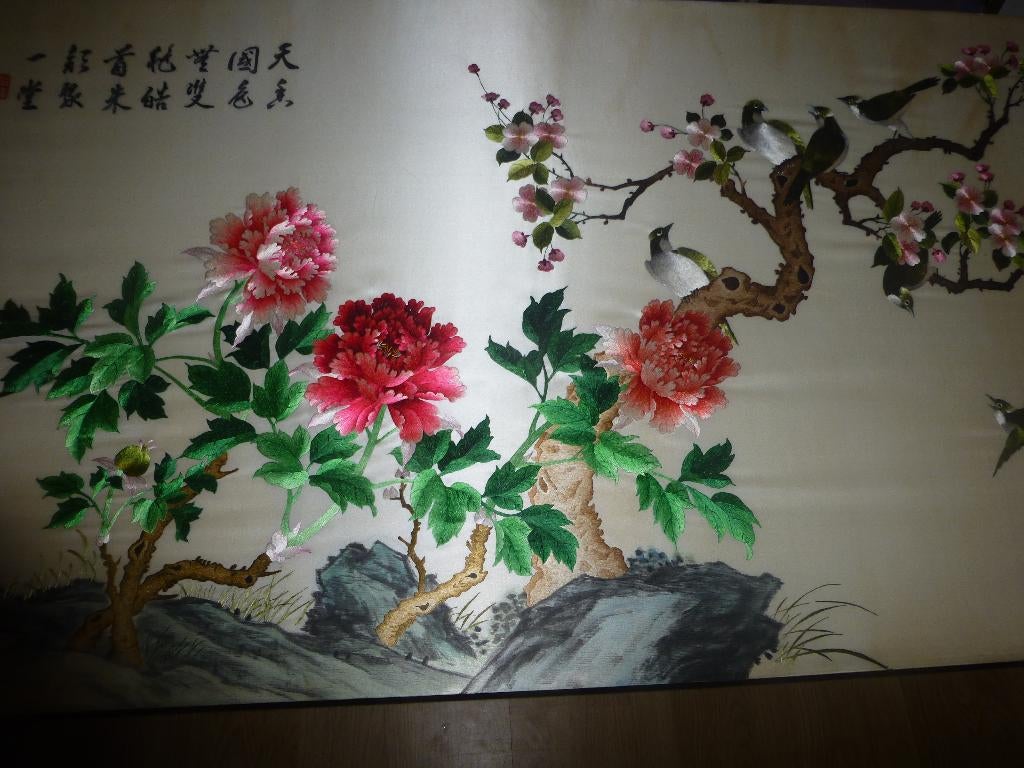 Chinees  geborduurd schilderij.  150/ 70 cm  Bieden, Antiek en Kunst, Ophalen