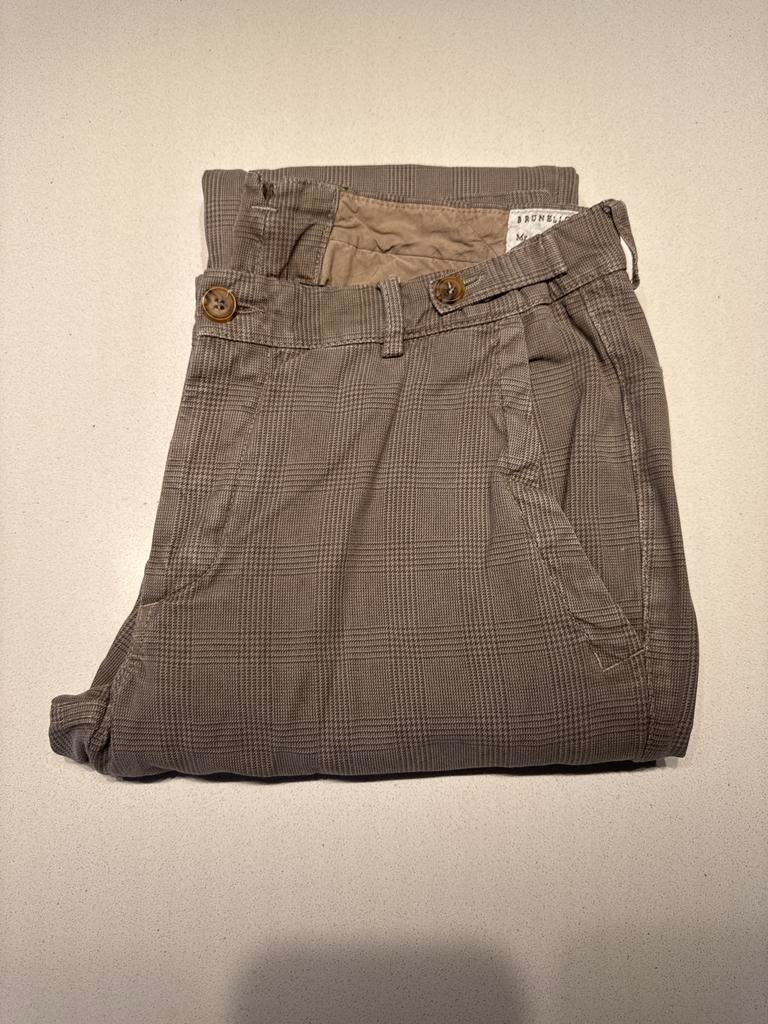 Brunello Cucinelli geruite chino maat 48, Ophalen of Verzenden, Gedragen, Maat 48/50 (M), Bruin