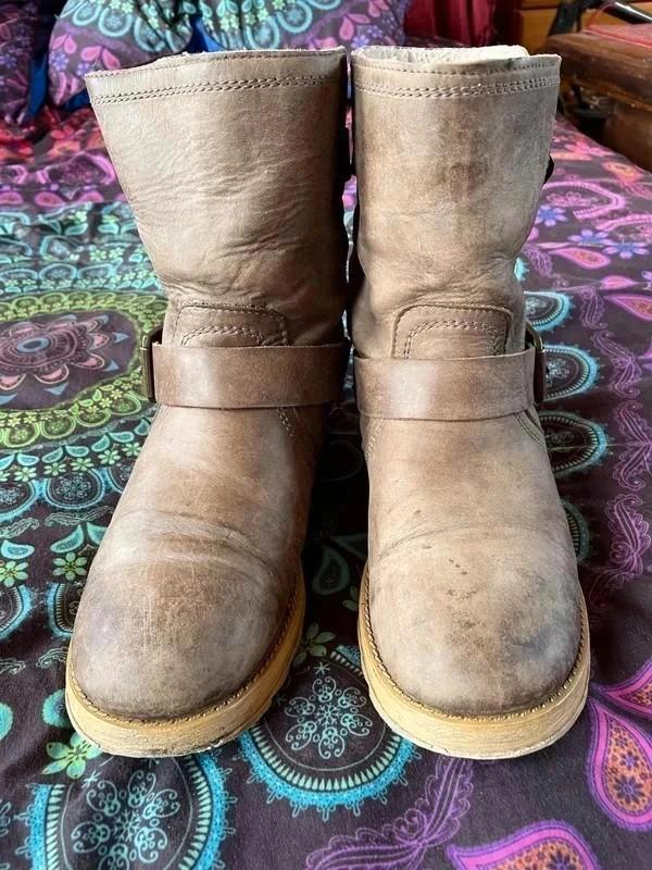 Gevoerde echt leren biker laarzen 39 in vintage look 39,99€, Kleding | Dames, Schoenen, Gedragen, Lage of Enkellaarzen, Bruin