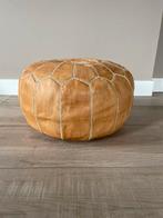 Leren marokkaanse poef beige, Minder dan 50 cm, Boho Ibiza Lounge, Rond, Ophalen of Verzenden