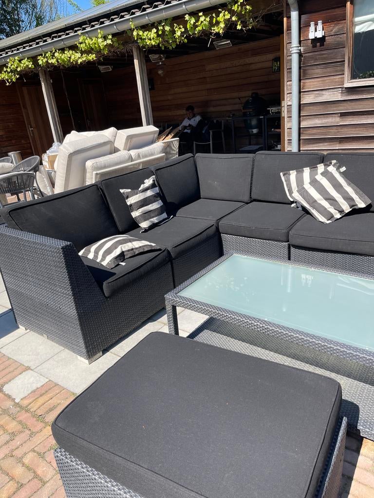Complete Loungeset 6-delig: Bank, Stoel, Footstoel, Tafel, Tuin en Terras, Tuinsets en Loungesets, Gebruikt, Loungeset, Kunststof