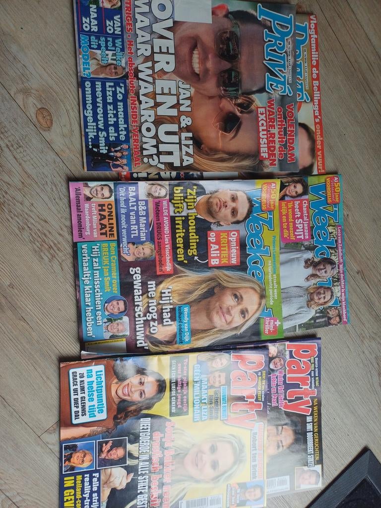 Set van 3 roddelbladen: Privé, Weekend, Party, Ophalen of Verzenden, Gelezen, Gossip of Showbizz