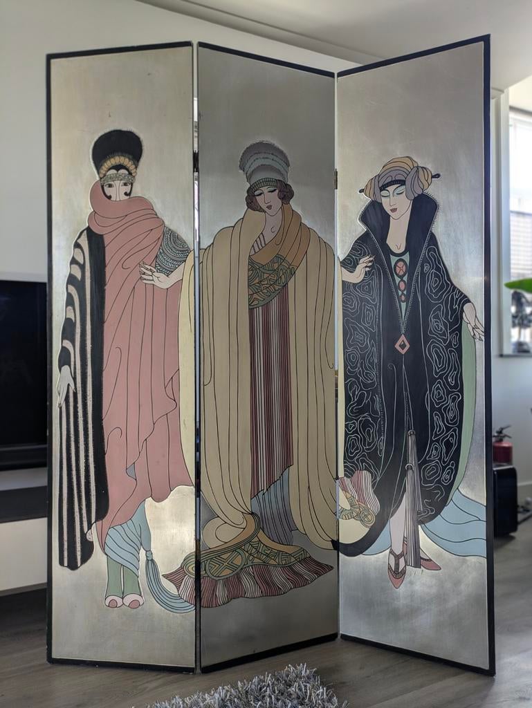 Erté style Kamerscherm met 3 panelen, art deco stijl, Ophalen