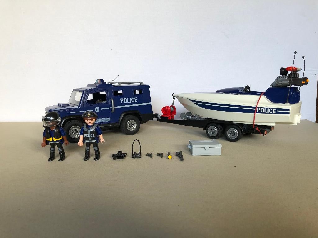 Playmobil Politietruck met speedboot, Ophalen of Verzenden, Zo goed als nieuw, Complete set