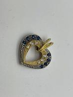 C650 Prachtige zilveren hanger bicolor blauwe saffier, Ophalen of Verzenden, X, Hart, Met edelsteen