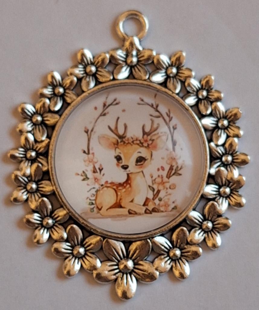 Hertje hert bambi bloesemtakken kettinghanger hanger, Overige materialen, Nieuw, Ophalen of Verzenden, Zilver