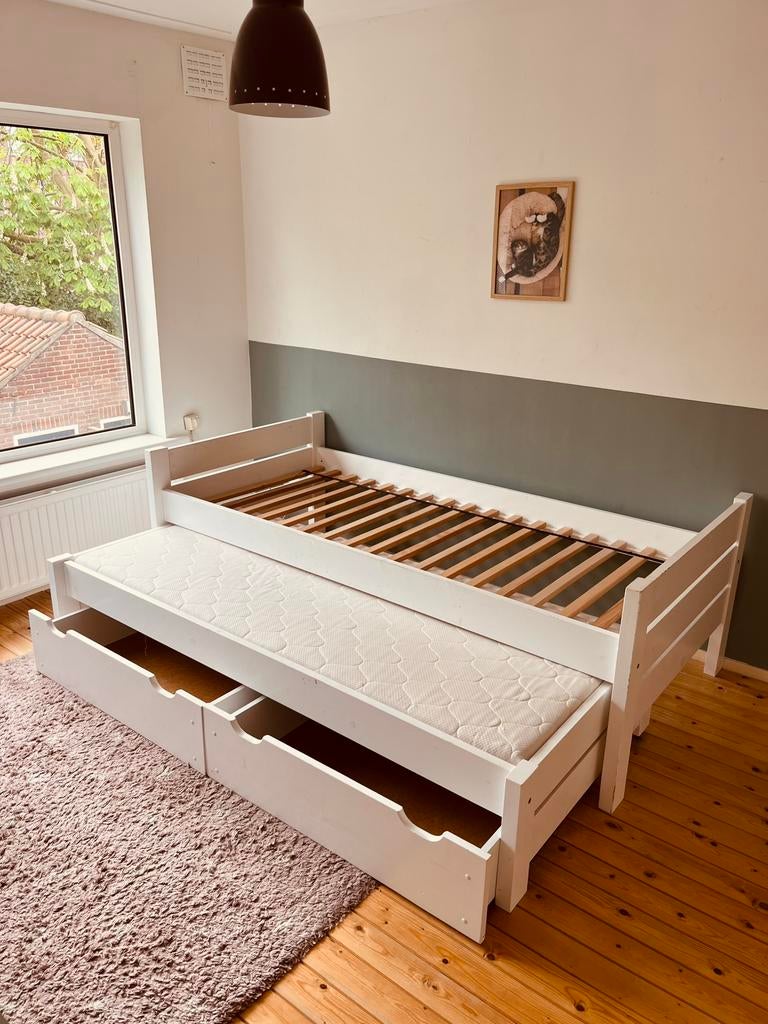 Rockwood houten tienerbed met onderschuifbed en lades, Kinderen en Baby's, Kinderkamer | Bedden, 85 tot 100 cm, Gebruikt, 180 cm of meer