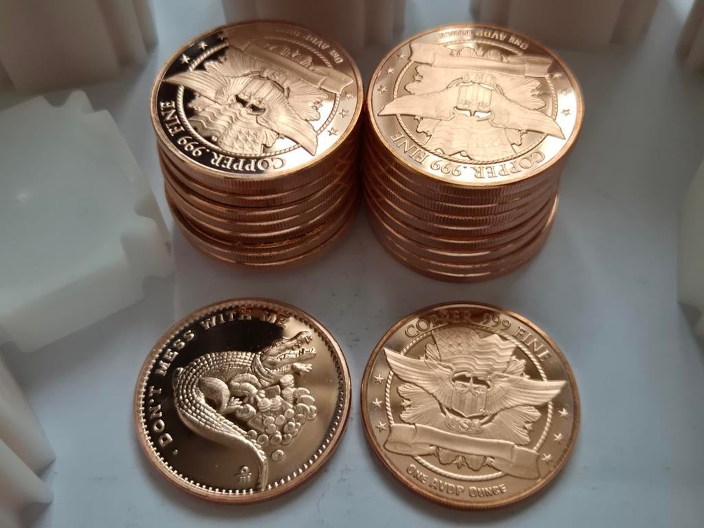 20 x 1 avdp oz Copper Round, USA! Puur koper. Munten in tube, Ophalen of Verzenden, Koper