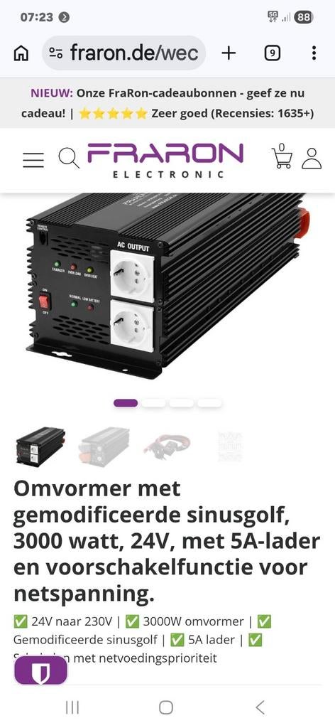 Omvormer 24V naar 230V 3000W voor vrachtwagen/camper/boot, Ophalen of Verzenden