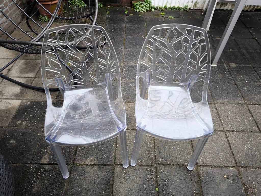 Transparante hard plastic buitenstoelen 4 stuks, Ophalen, Gebruikt, Kunststof, Overige typen