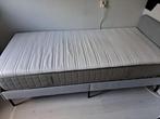 Antraciet grijs bed 90x200 met matras, topper & hoofdbord, Ophalen, Gebruikt, 90 cm, Eenpersoons