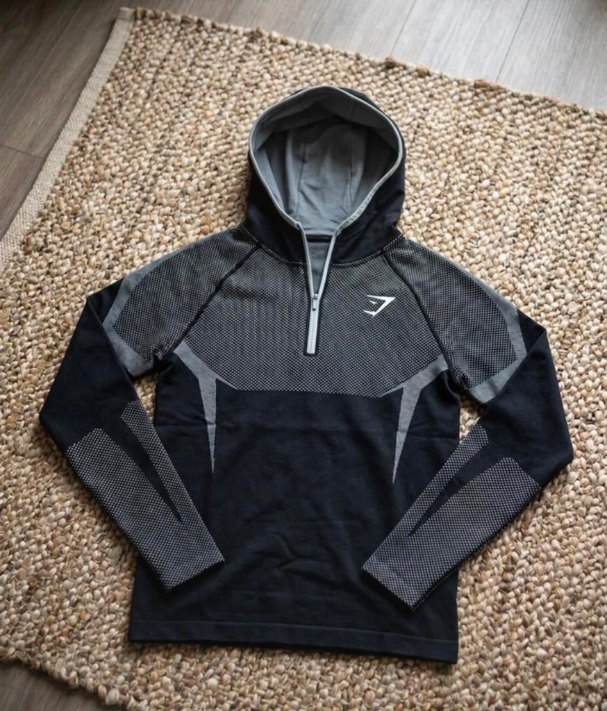 Gymshark Onyx 5.0 Hoodie - Black/Dark Grey, Ophalen, Zo goed als nieuw, Maat 48/50 (M), Zwart