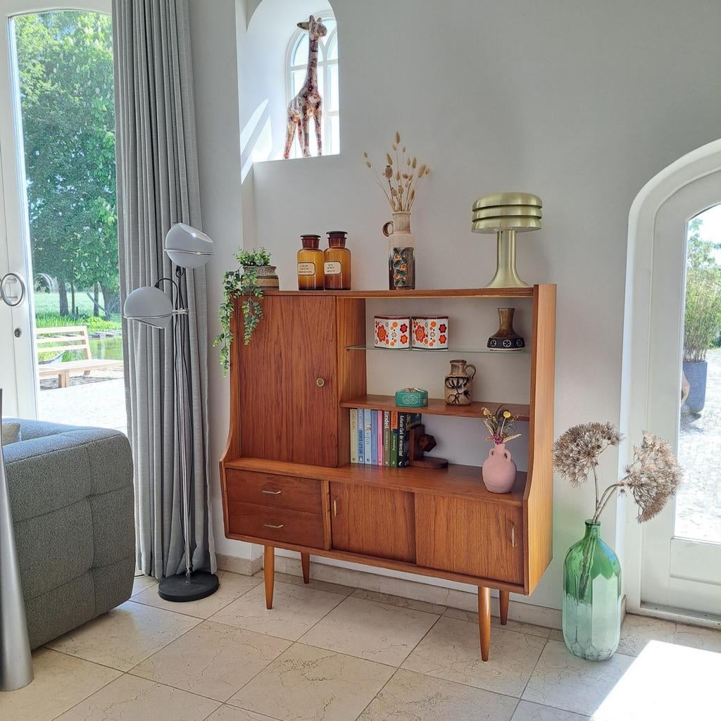 Vintage Teak Highboard Dressoir Jaren '60, Huis en Inrichting, Kasten | Dressoirs, Ophalen of Verzenden, 25 tot 50 cm, Teakhout