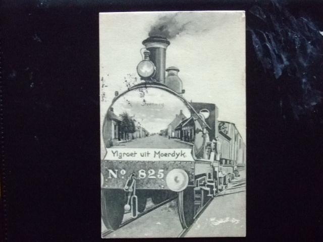 Groet uit Moerdijk Locomotief, Verzamelen, Ansichtkaarten | Nederland, Ophalen of Verzenden, Voor 1920, Zuid-Holland