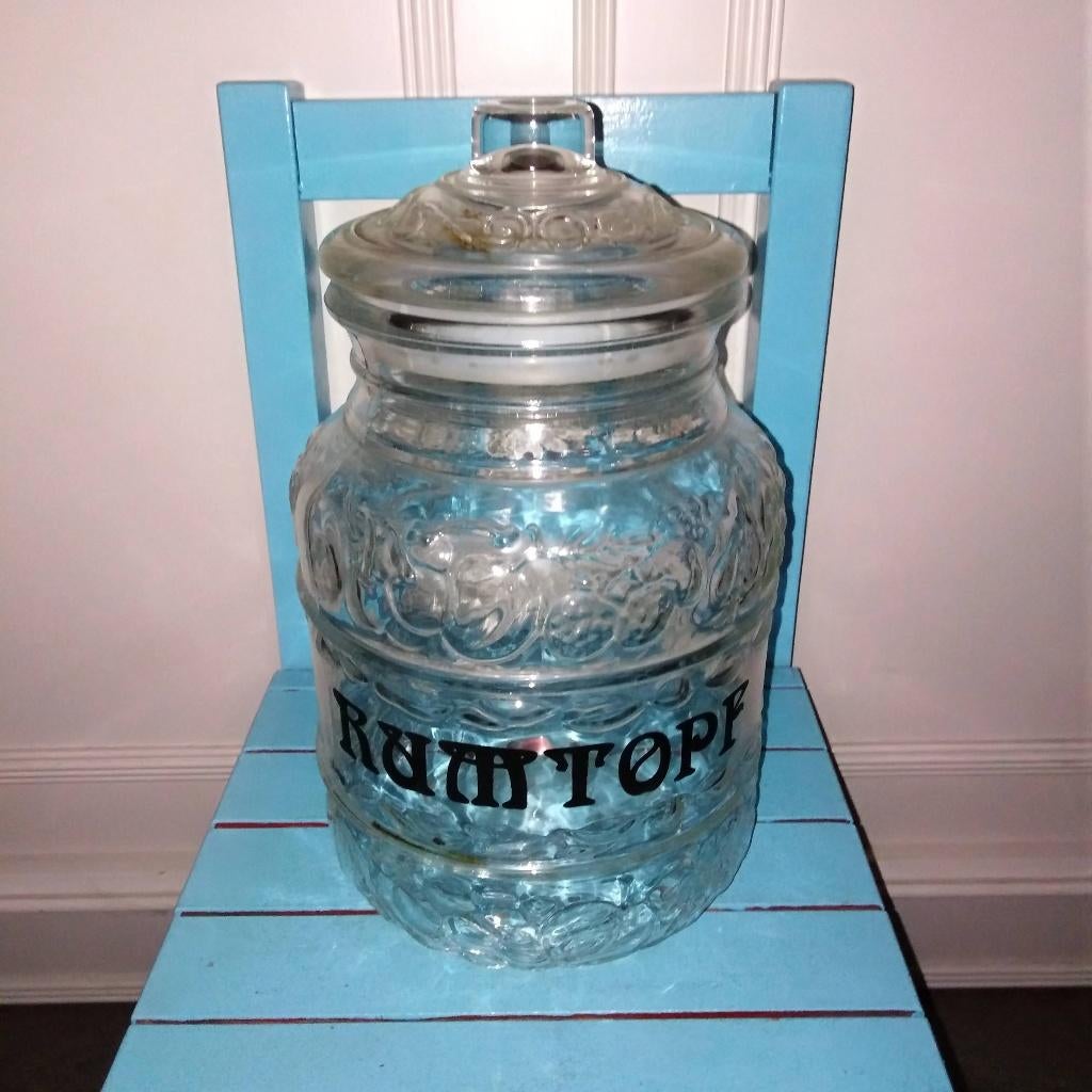 Vintage rumtopf van glas zie omschrijving, Ophalen, Gebruikt