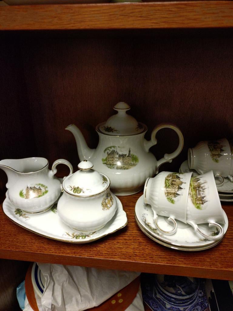 Vintage theeservies met kasteeldecoratie, Ophalen of Verzenden