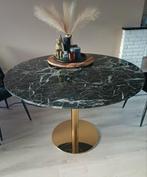 Zwart marmer ronde tafelblad met goudkleurig voet, Huis en Inrichting, Tafels | Eettafels, Ophalen, 50 tot 100 cm, 100 tot 150 cm